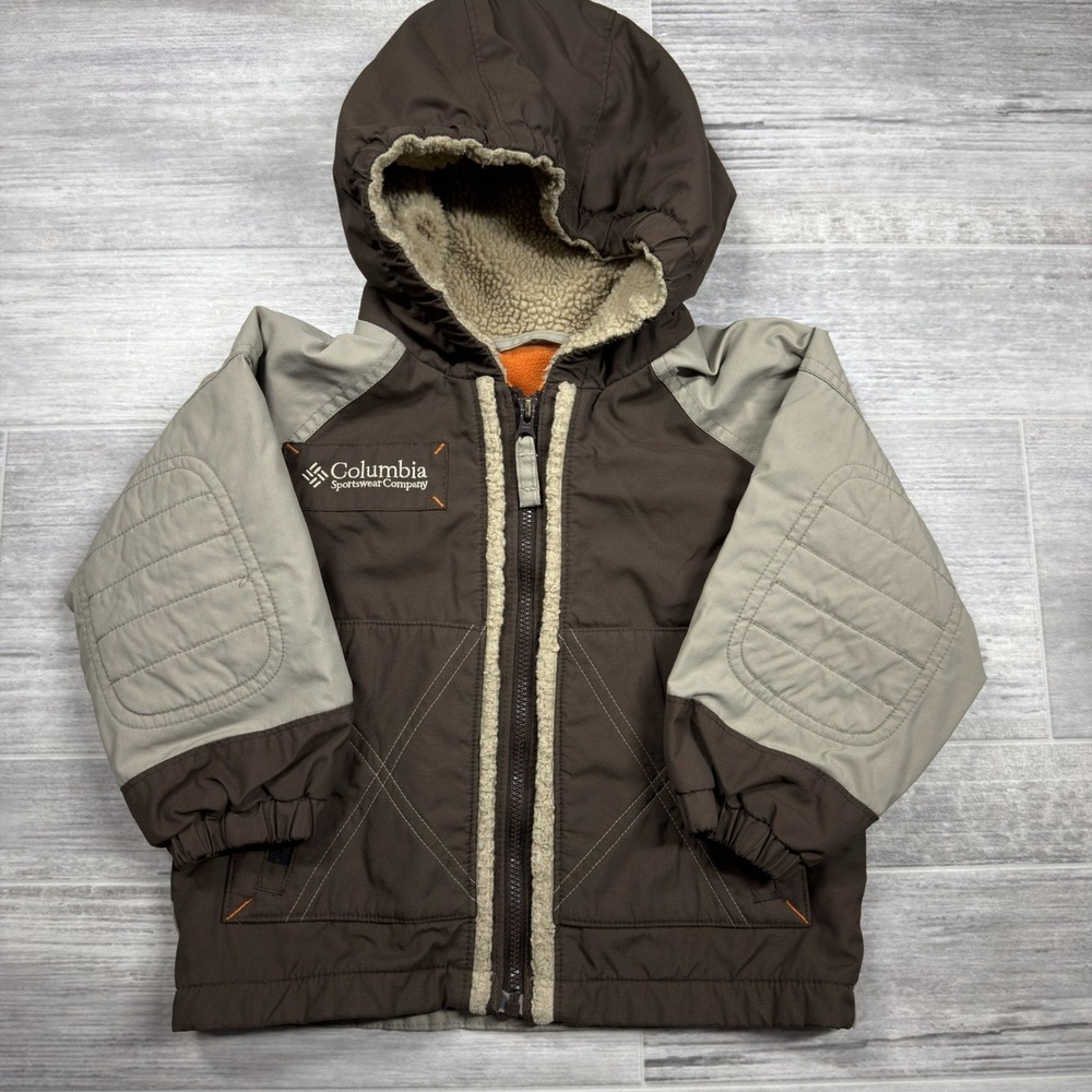 Columbia Toddler Boys 2T Brown/Tan Waterproof Sherpa Lined Insulated Hooded Coat